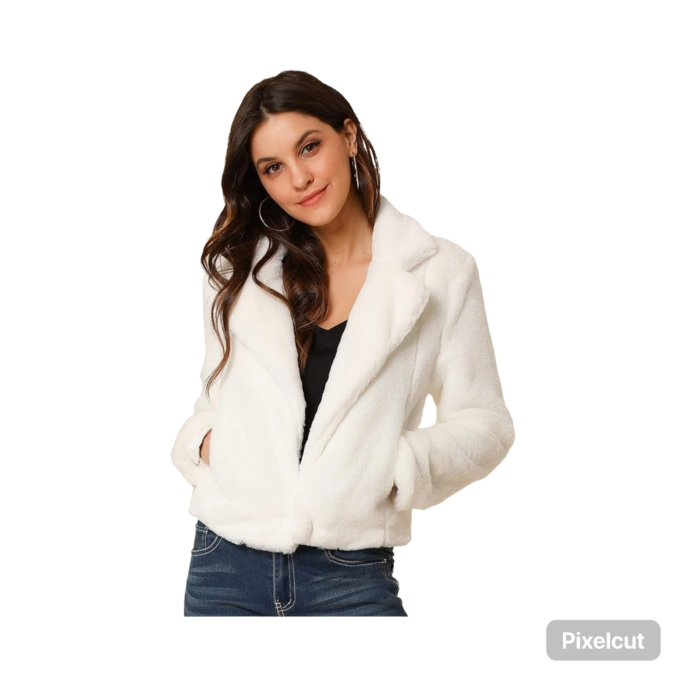 NWOT Size Small Allegra K Women's White Faux Fur Winter Jacket